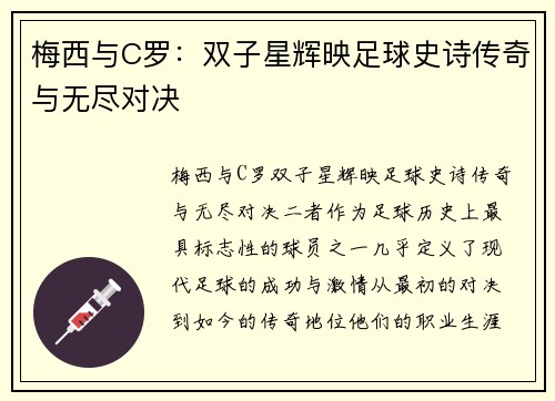 梅西与C罗：双子星辉映足球史诗传奇与无尽对决